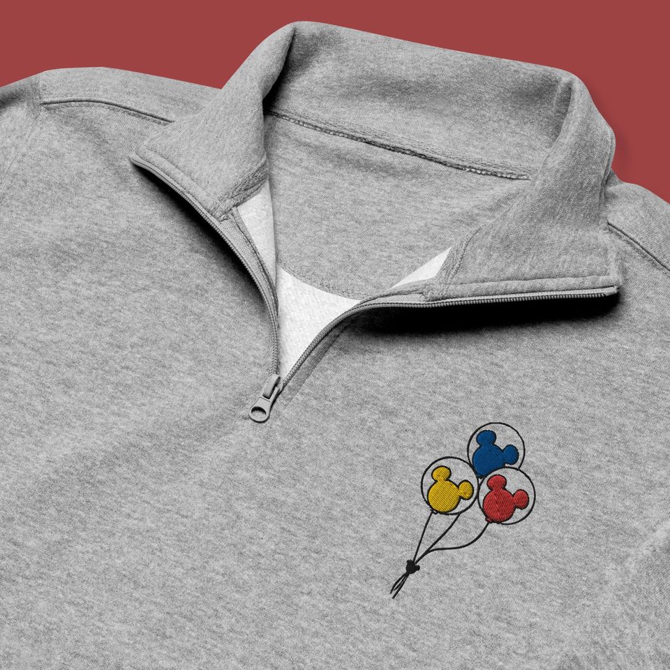 Mickey Mouse Balloons Embroidered Quarter Zip Sweatshirt | Disney Pullover
