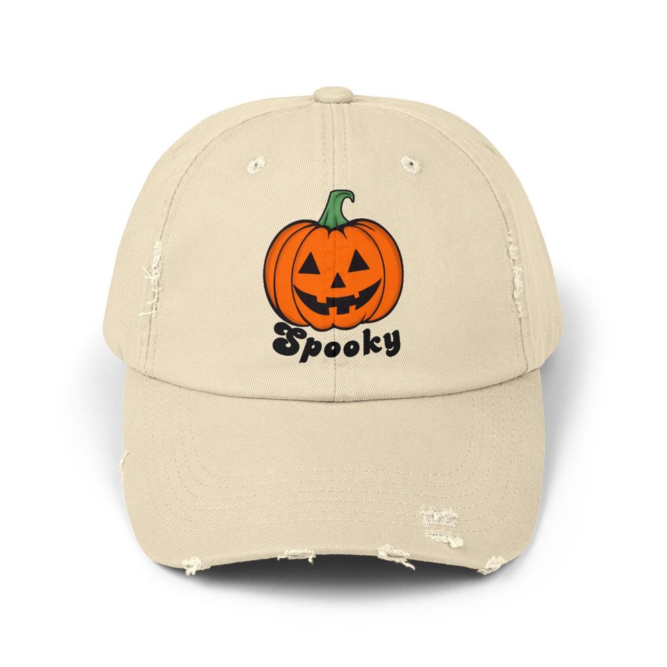 Retro Spooky Pumpkin Hat, Distressed Halloween Baseball Cap