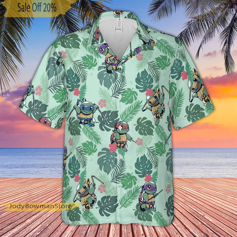 Ninja Squirtle Hawaiian Shirt, PKM Button Up Shirt