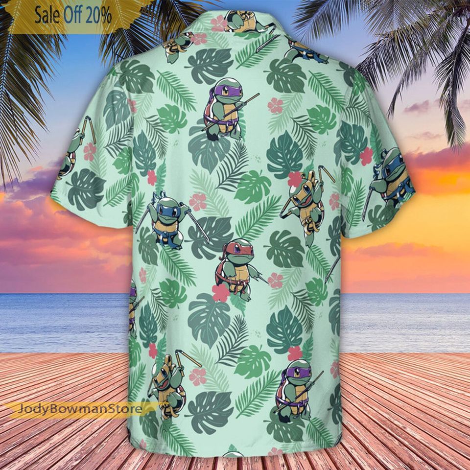 Ninja Squirtle Hawaiian Shirt, PKM Button Up Shirt