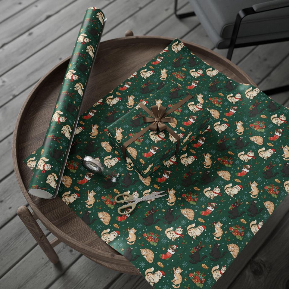 Cat Christmas Pattern Wrapping Paper | Dog Holiday Gift Wrap