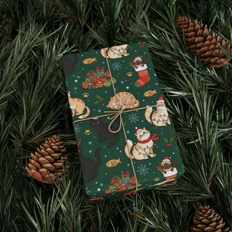 Cat Christmas Pattern Wrapping Paper | Dog Holiday Gift Wrap
