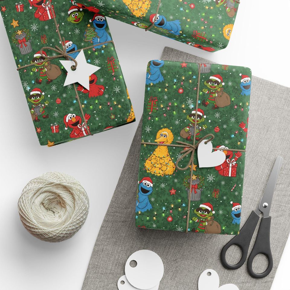 Sesame Street Characters Christmas Wrapping Paper | Holiday Pattern Roll
