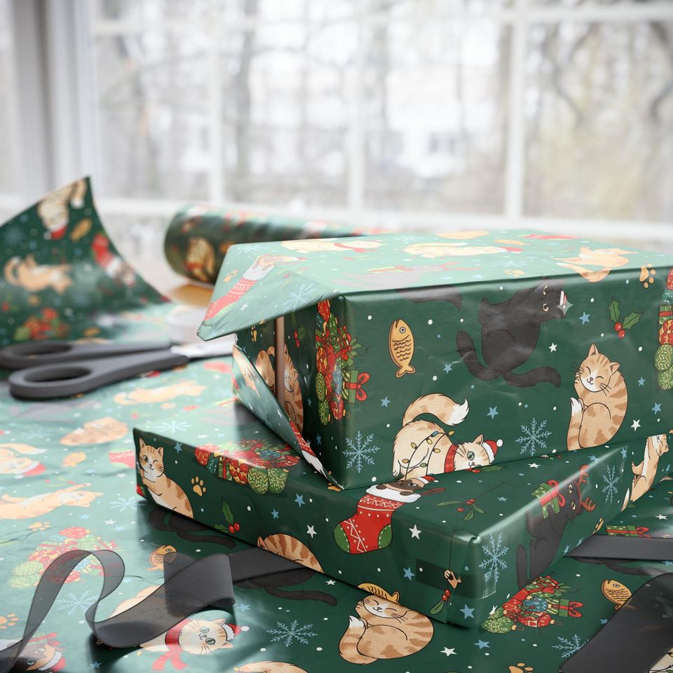Cat Christmas Pattern Wrapping Paper | Dog Holiday Gift Wrap