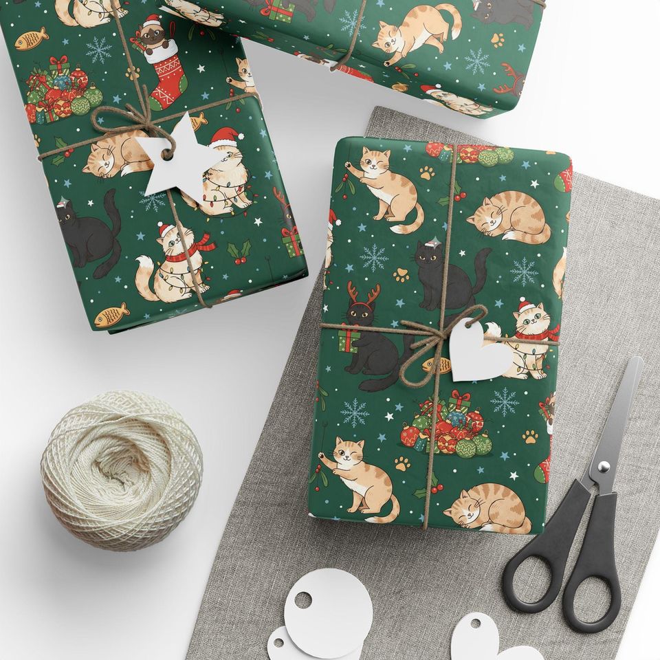 Cat Christmas Pattern Wrapping Paper | Dog Holiday Gift Wrap