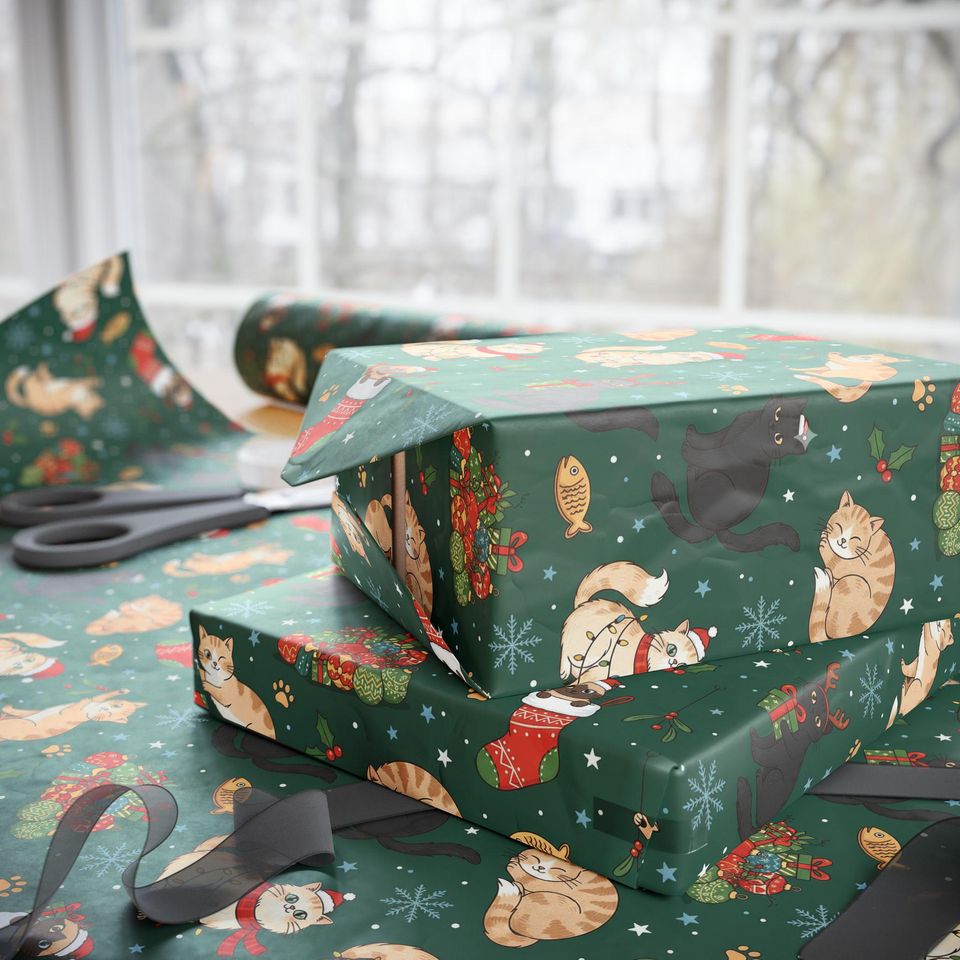 Cat Christmas Pattern Wrapping Paper | Dog Holiday Gift Wrap