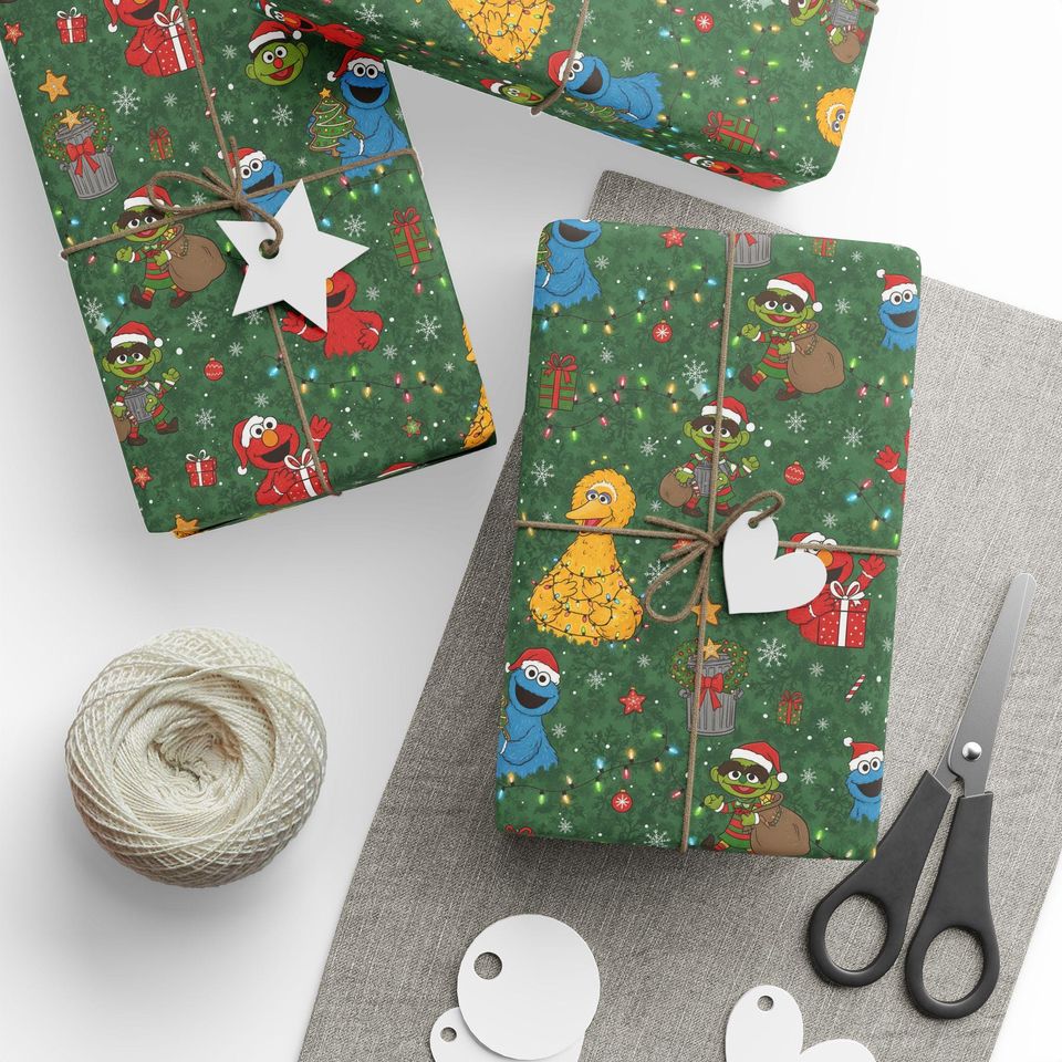 Sesame Street Characters Christmas Wrapping Paper | Holiday Pattern Roll