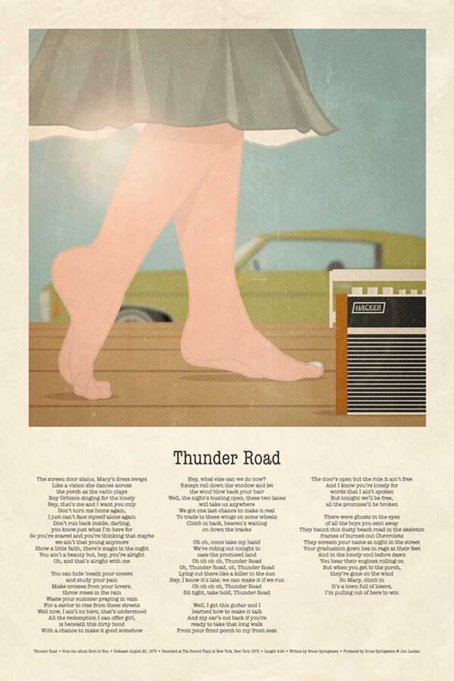 Thunder Road Bruce Springsteen lyric poster unframed art print
