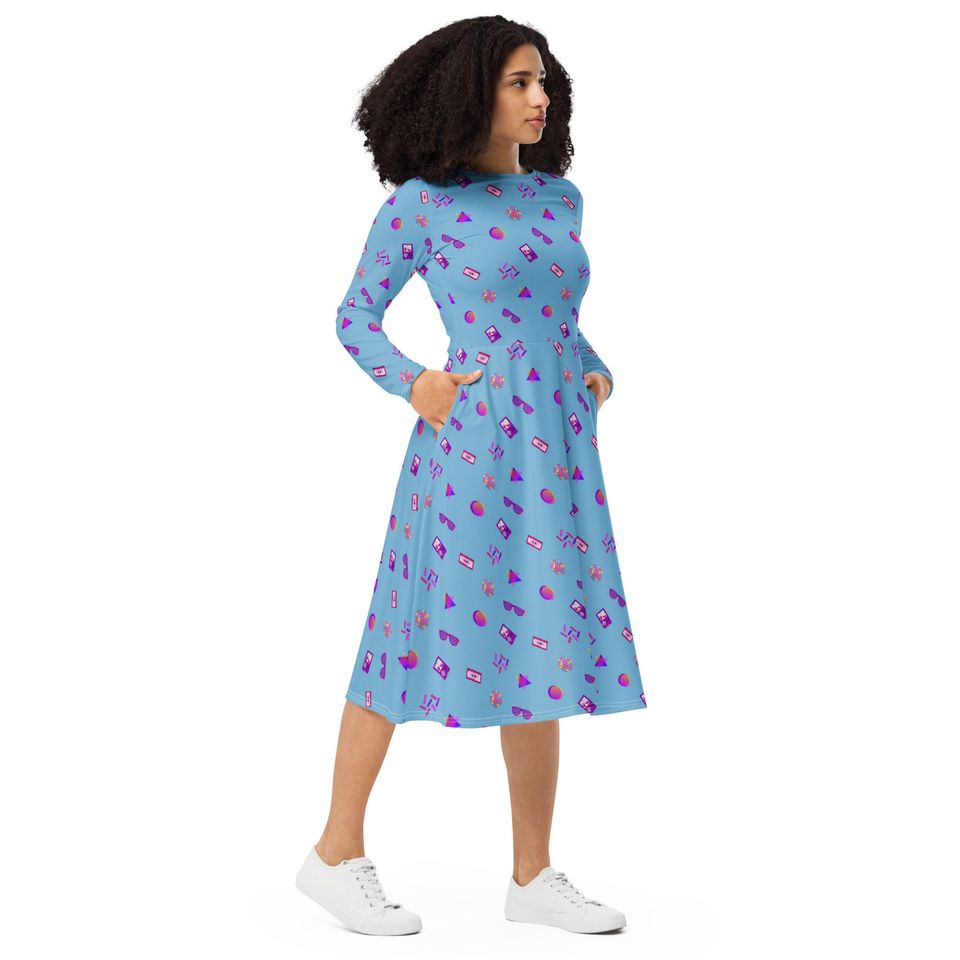 Discover 80s Nostalgia Long Sleeve Midi Dress for Women
