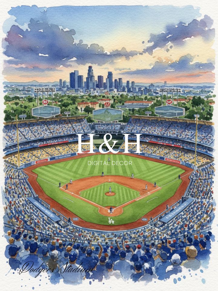 Dodger Stadium Watercolor Print: Los Angeles Baseball Art