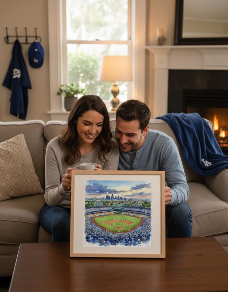 Dodger Stadium Watercolor Print: Los Angeles Baseball Art