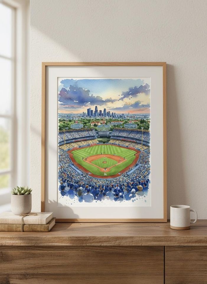 Dodger Stadium Watercolor Print: Los Angeles Baseball Art