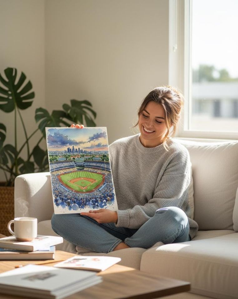 Dodger Stadium Watercolor Print: Los Angeles Baseball Art
