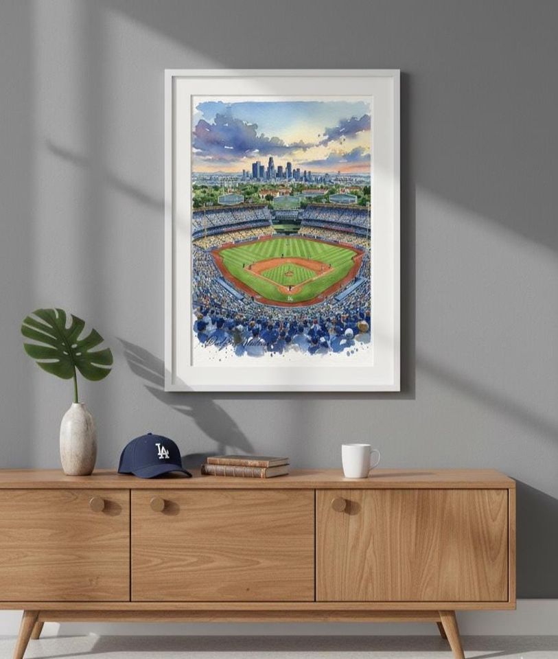 Dodger Stadium Watercolor Print: Los Angeles Baseball Art