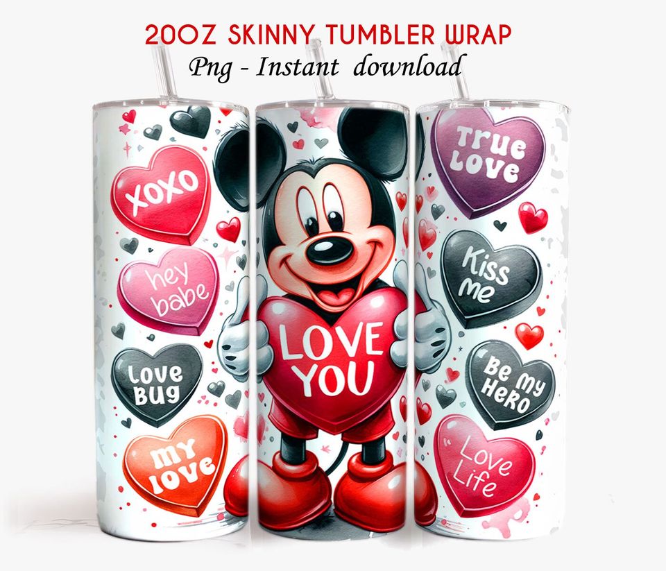 Cute Valentine Mouse 20oz Tumbler With Lip And Straw