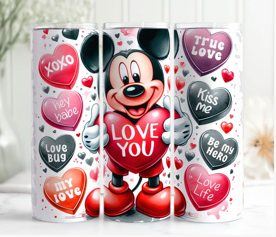 Cute Valentine Mouse 20oz Tumbler With Lip And Straw