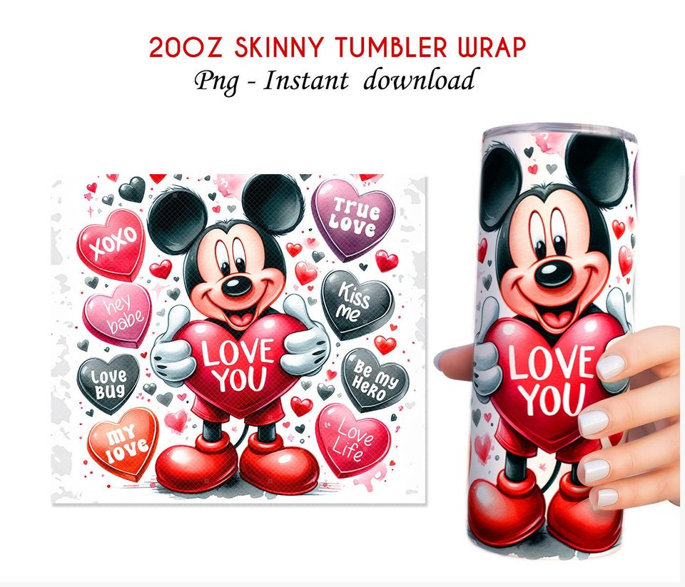 Cute Valentine Mouse 20oz Tumbler With Lip And Straw