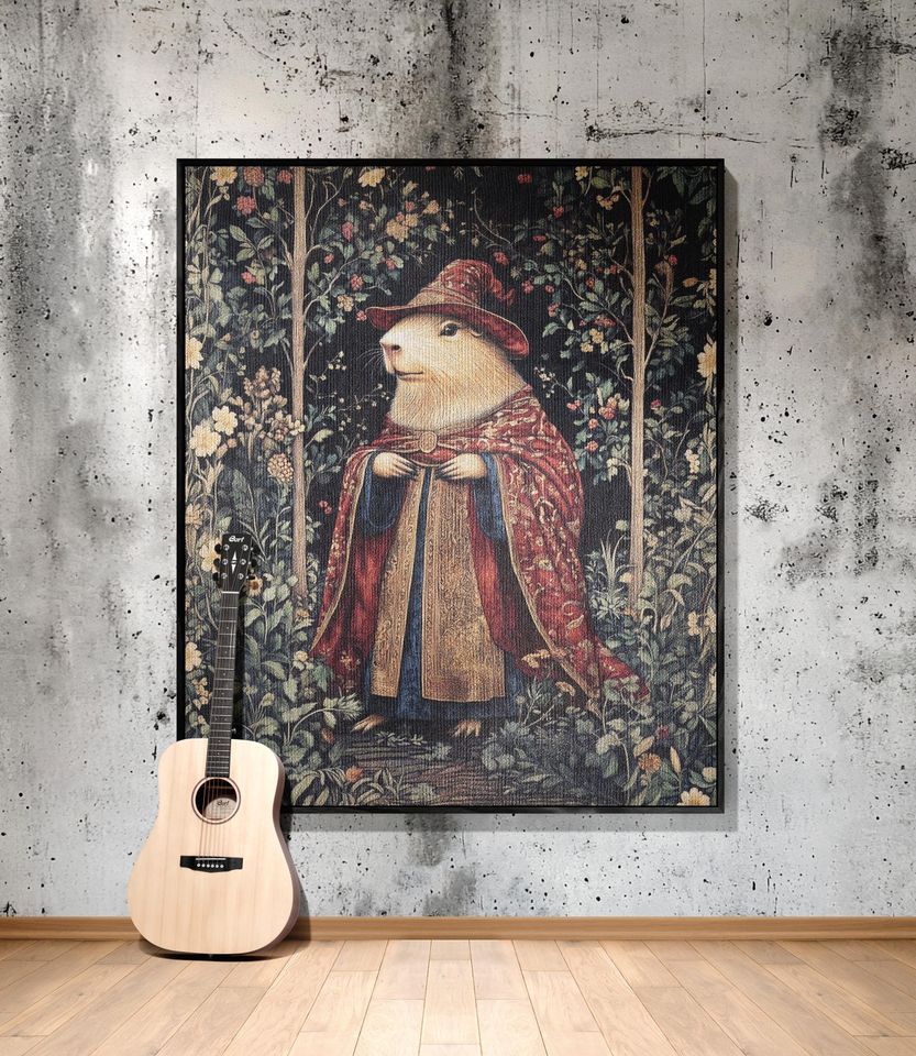 Wizard Capybara Woven Blanket, Capybara Lover Medieval Woven Throw, Magical Fantasy Home Decor Tapestry
