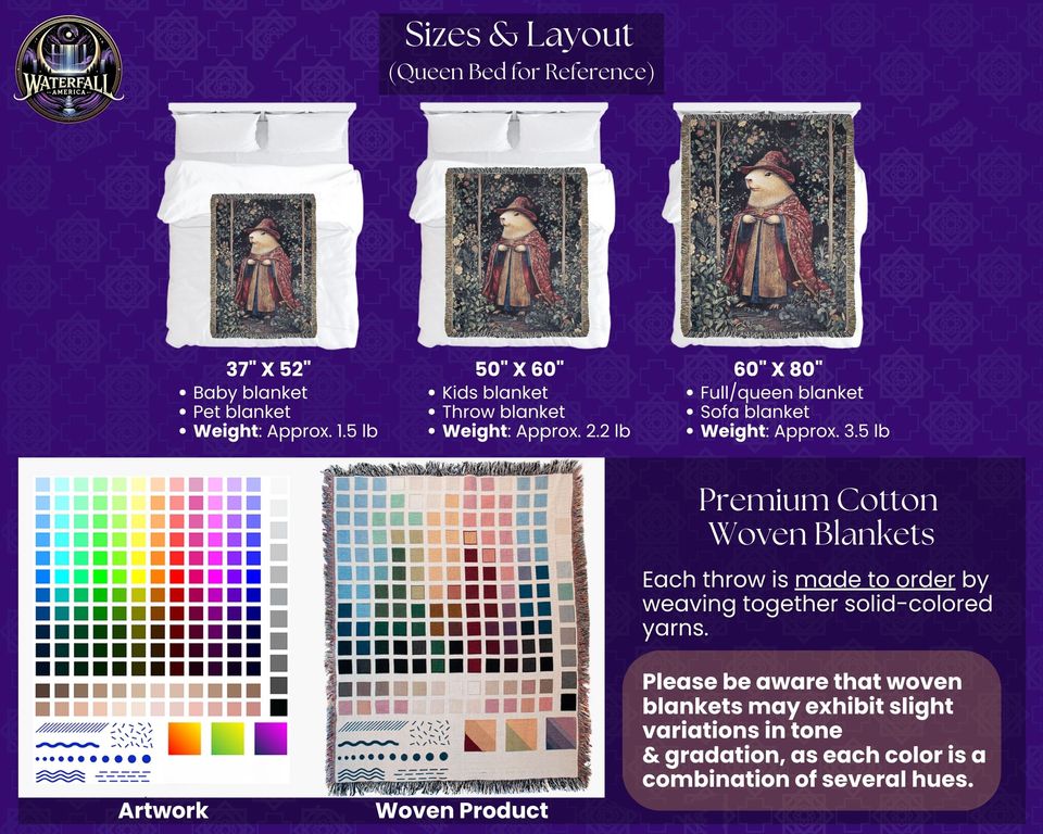 Wizard Capybara Woven Blanket, Capybara Lover Medieval Woven Throw, Magical Fantasy Home Decor Tapestry