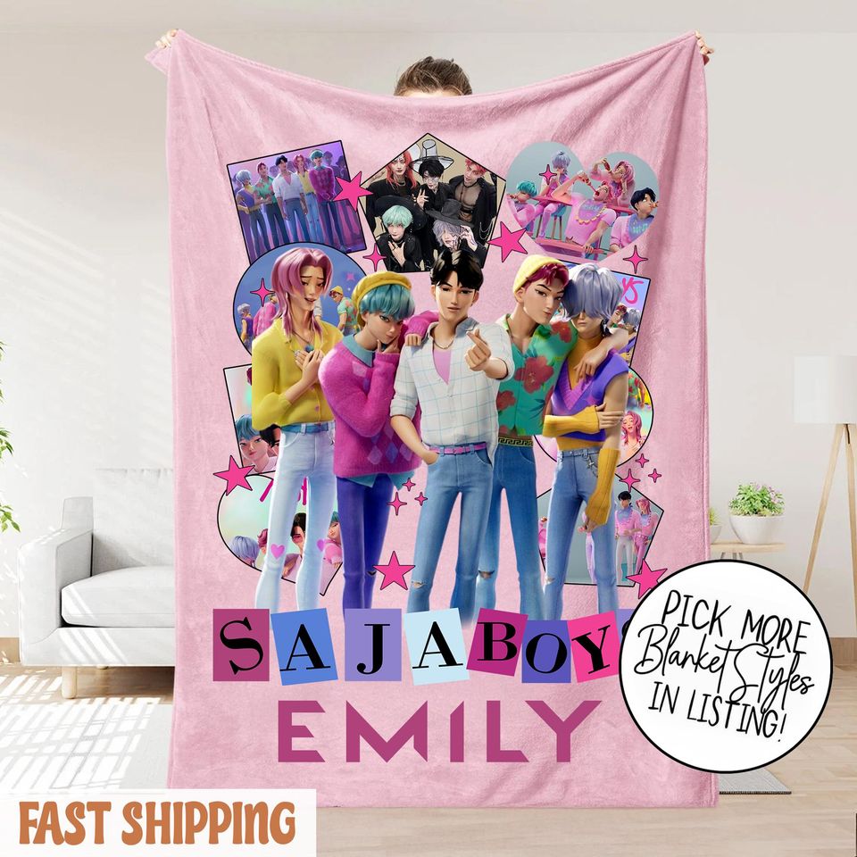 Personalized K-Pop Demon Hunter Blanket With Name  Custom Saja Boys Fantasy Throw