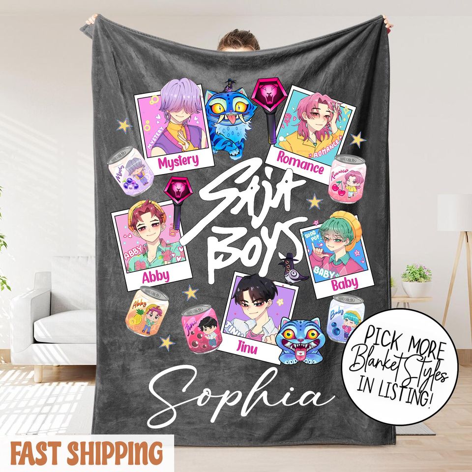 Custom K-Pop Demon Hunter Blanket  Personalized Saja Boys Fantasy Throw
