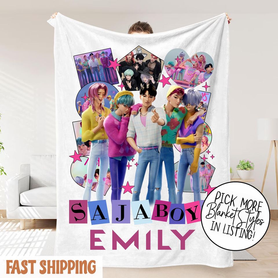 Personalized K-Pop Demon Hunter Blanket With Name  Custom Saja Boys Fantasy Throw