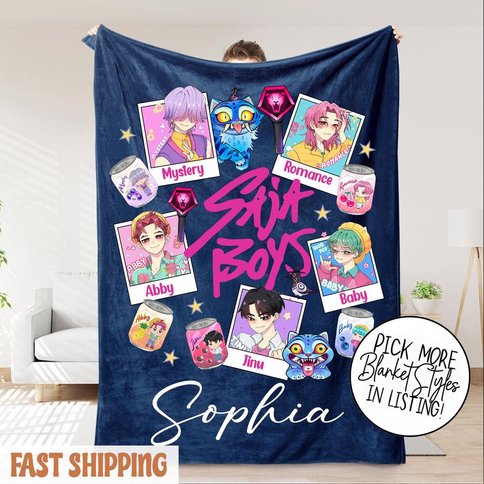 Custom K-Pop Demon Hunter Blanket  Personalized Saja Boys Fantasy Throw