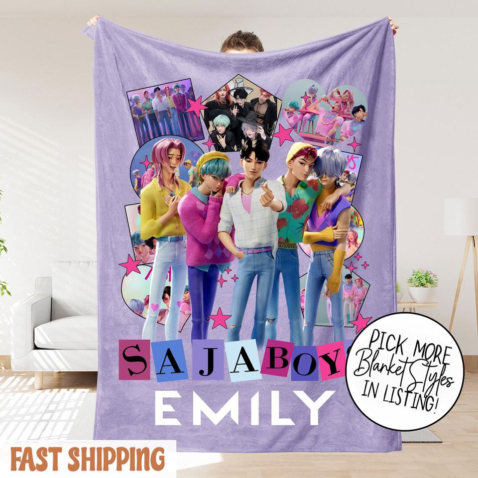 Personalized K-Pop Demon Hunter Blanket With Name  Custom Saja Boys Fantasy Throw