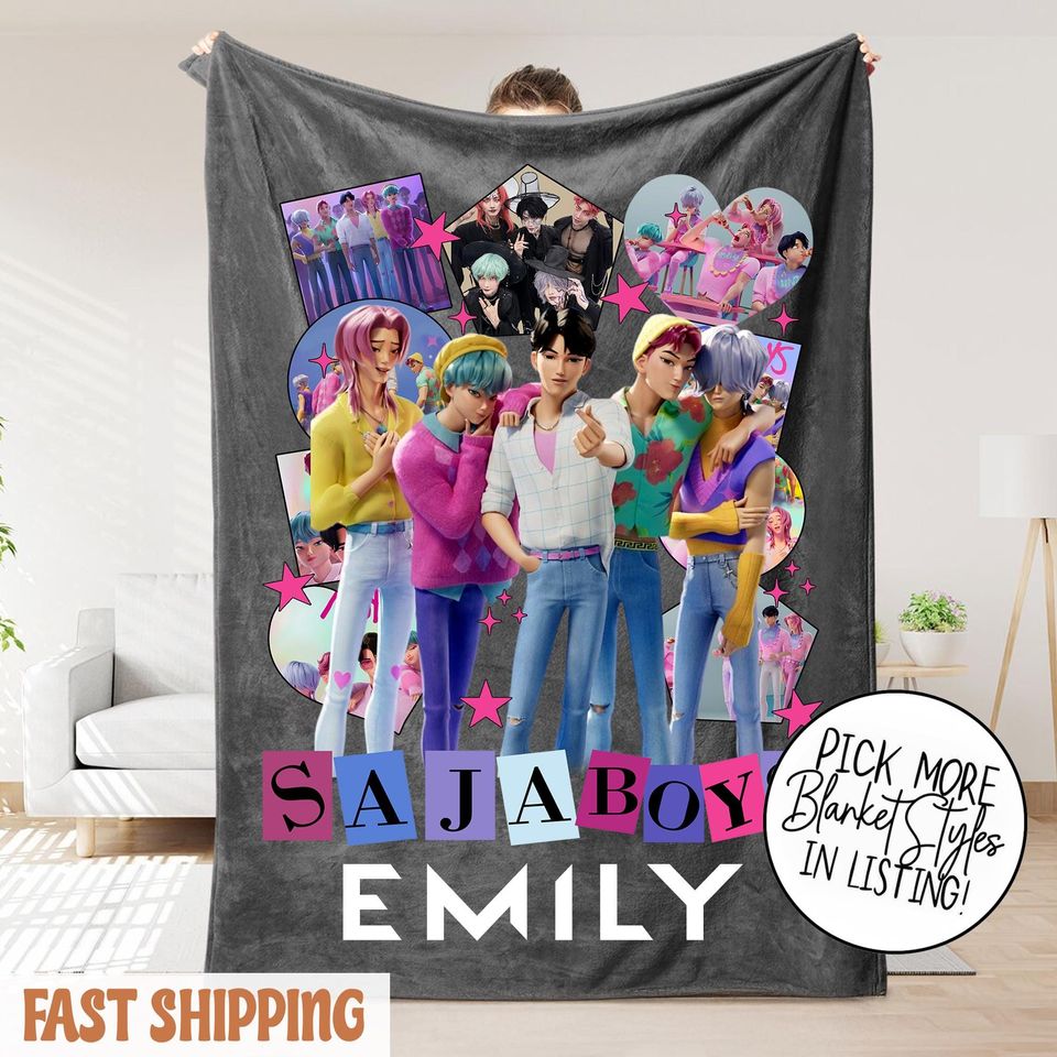 Personalized K-Pop Demon Hunter Blanket With Name  Custom Saja Boys Fantasy Throw