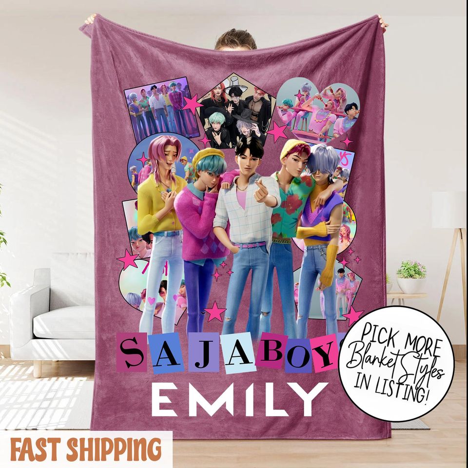 Personalized K-Pop Demon Hunter Blanket With Name  Custom Saja Boys Fantasy Throw