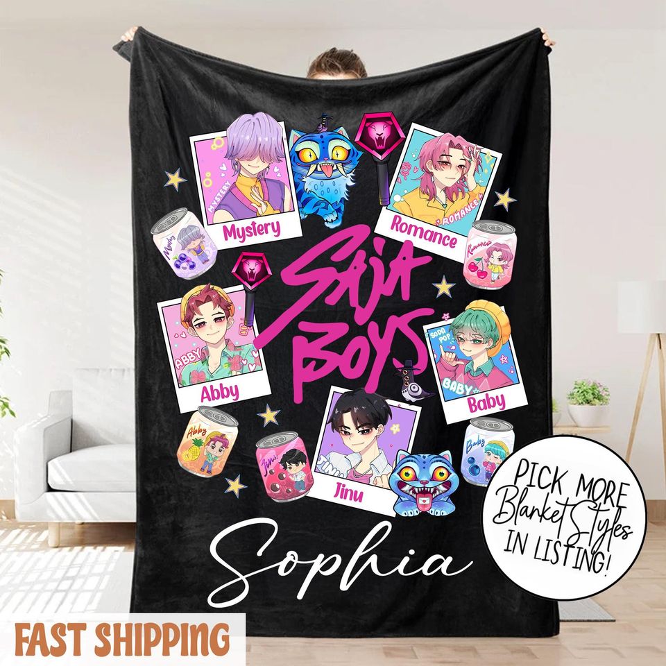 Custom K-Pop Demon Hunter Blanket  Personalized Saja Boys Fantasy Throw
