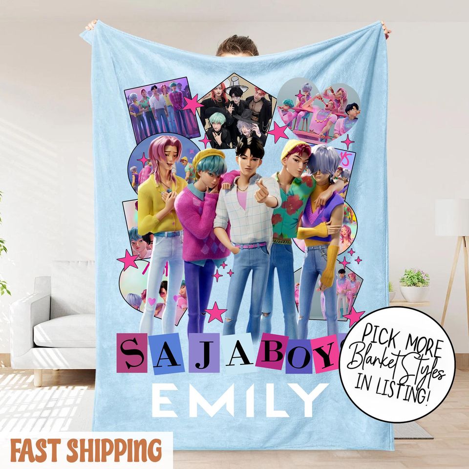 Personalized K-Pop Demon Hunter Blanket With Name  Custom Saja Boys Fantasy Throw