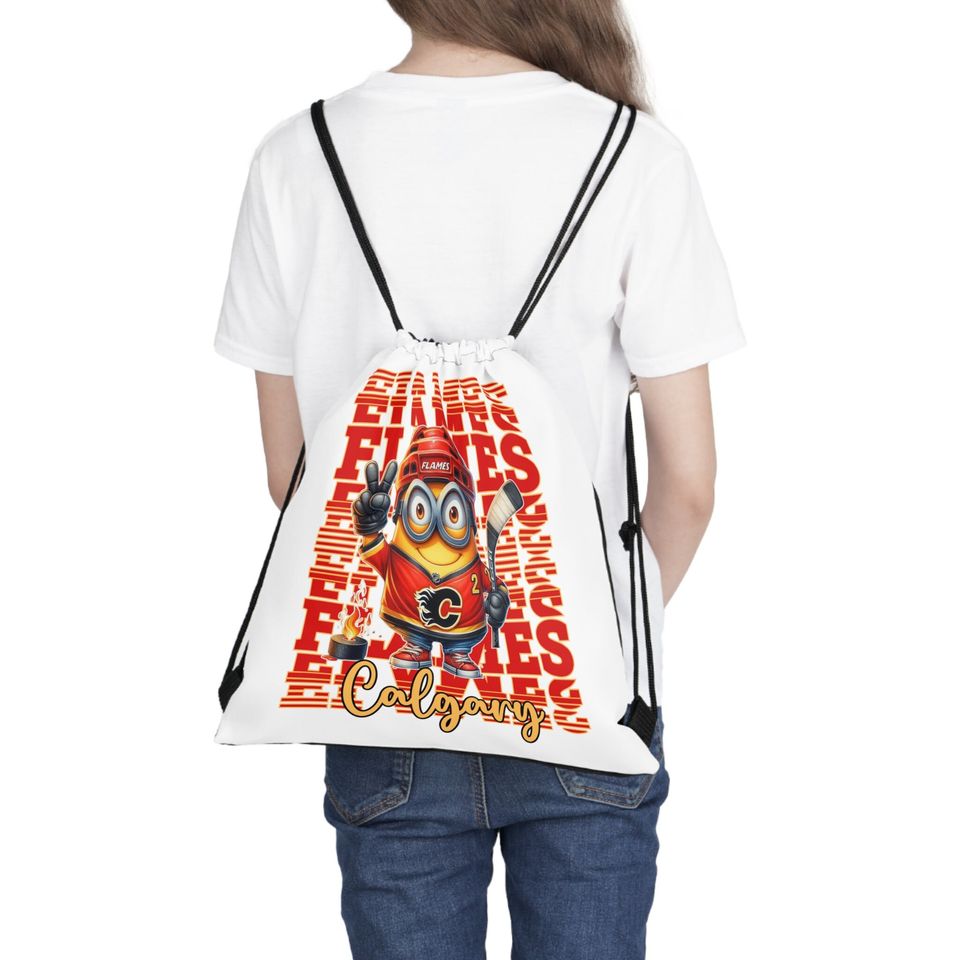Flames hockey themed Outdoor Drawstring Bag