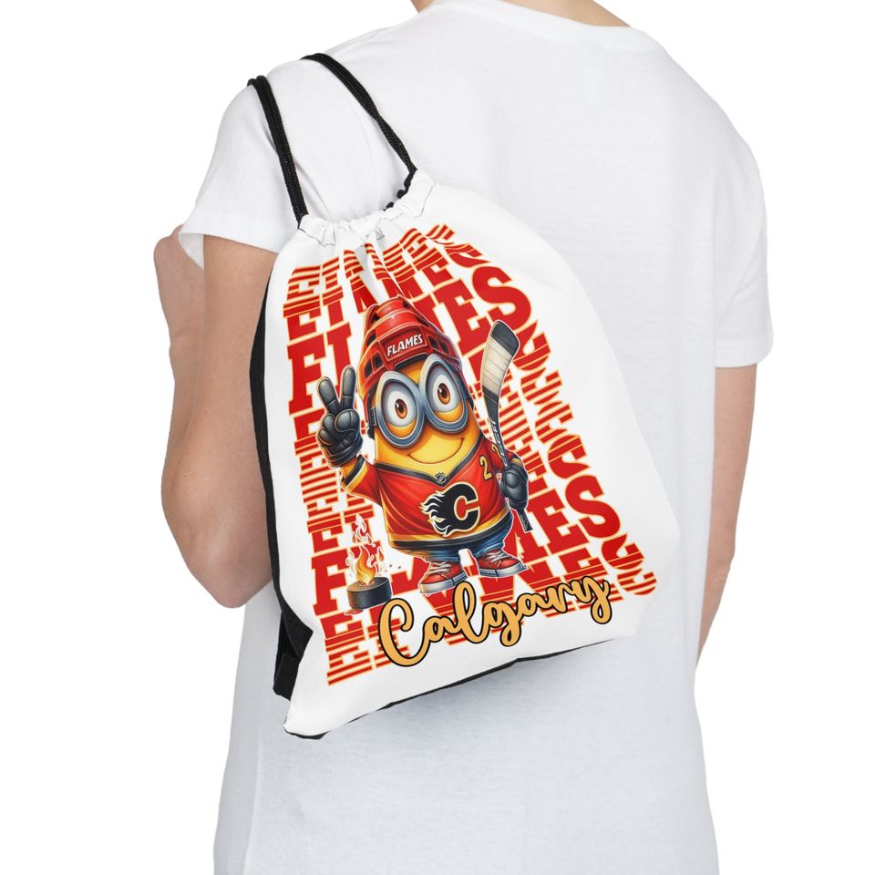 Flames hockey themed Outdoor Drawstring Bag
