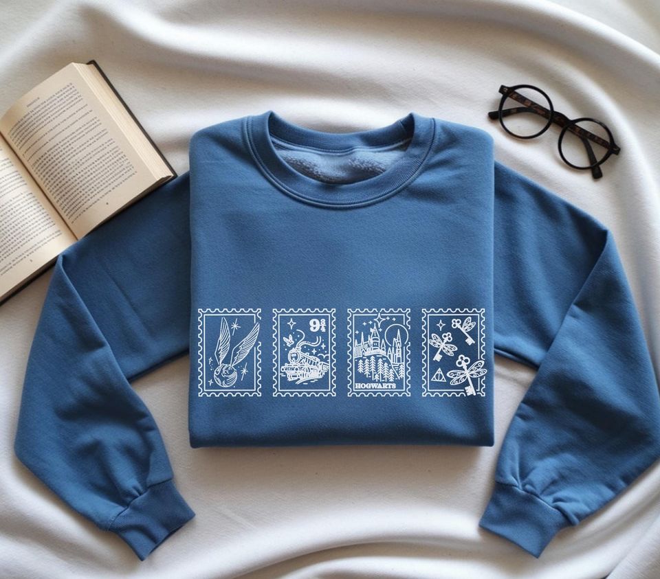 Embroidered Harry Potter Sweatshirt: Wizard Postage Stamp Crewneck