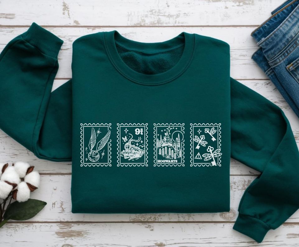 Embroidered Harry Potter Sweatshirt: Wizard Postage Stamp Crewneck