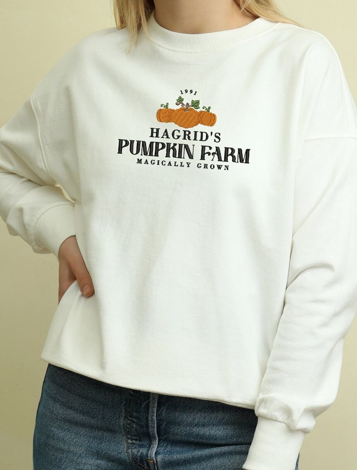 Harry Potter Inspired Embroidered Sweatshirt | Magical Pumpkin Patch Design | Hagrid's Hut and Wizard Theme