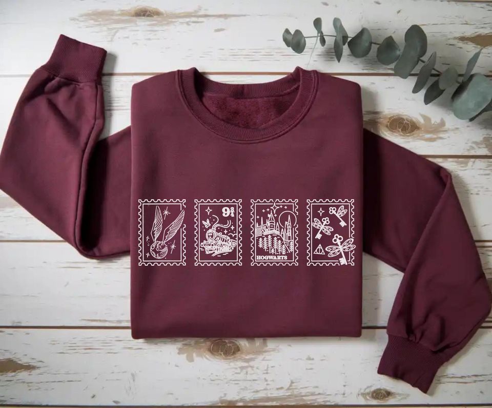 Embroidered Harry Potter Sweatshirt: Wizard Postage Stamp Crewneck