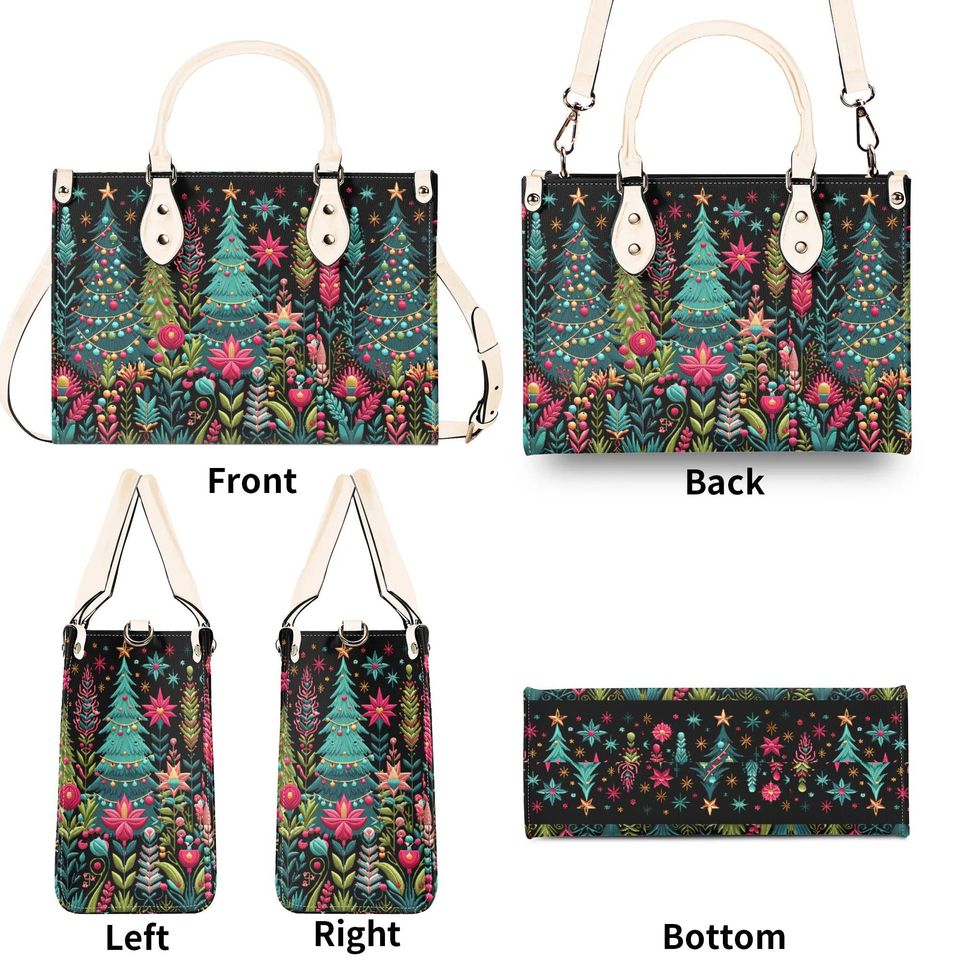 Luxury Women leather Handbag tote beautiful hobo pastel colors Christmas Holiday Christmas Tree winter