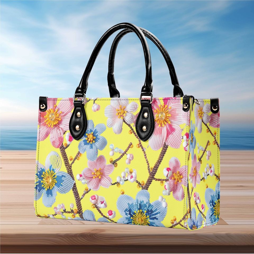 Flower Pattern Leather Handbag, Gift for Women
