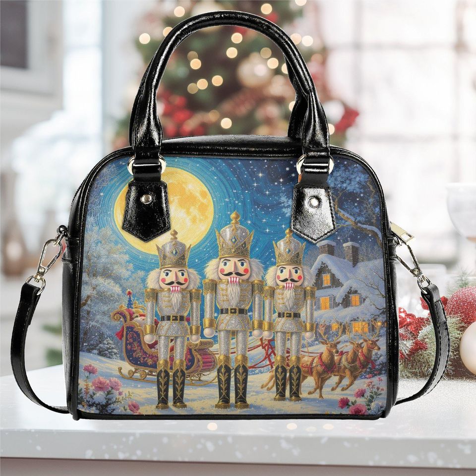 Christmas Nutcracker Handbag: Vegan Leather Holiday Tote Purse