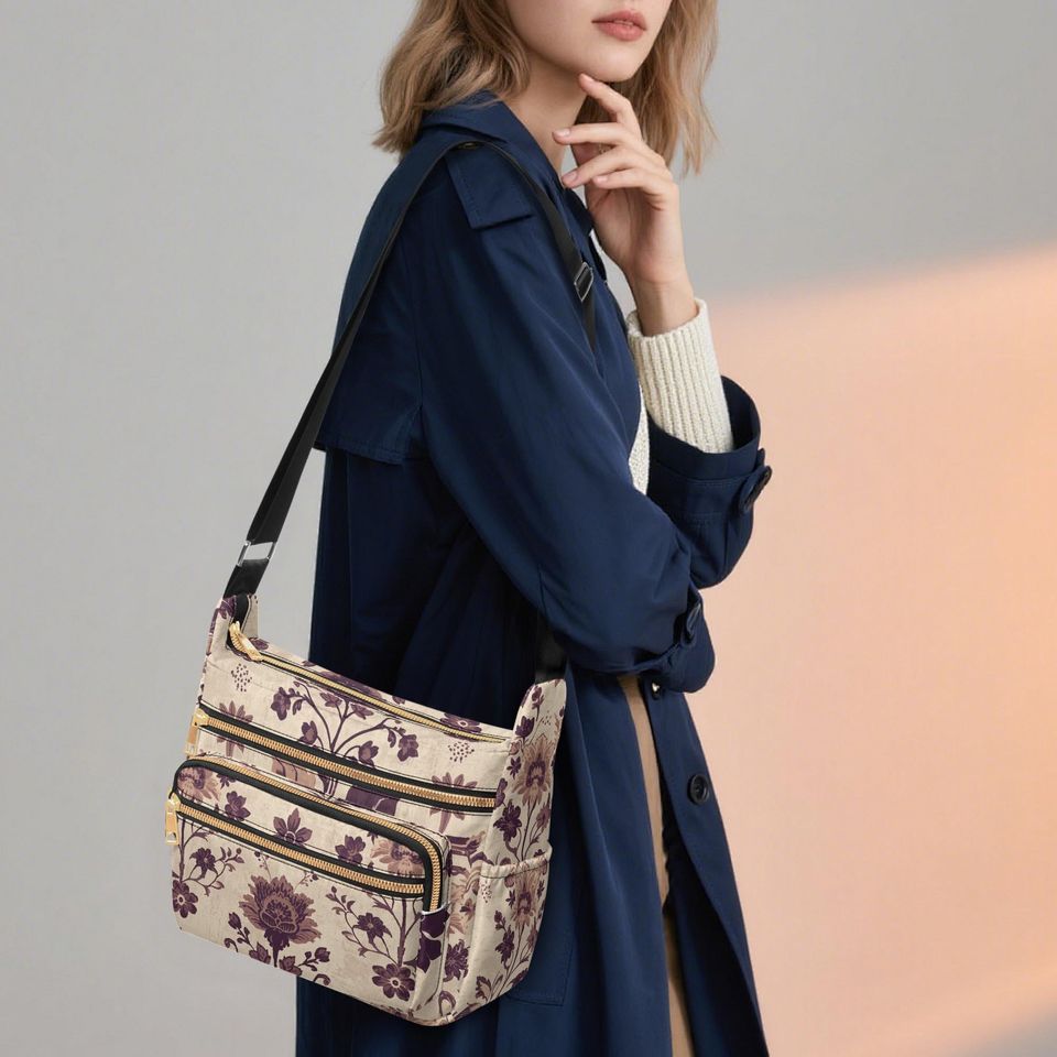 Floral Retro Botanical Multi-pocket Crossbody Bag for Women