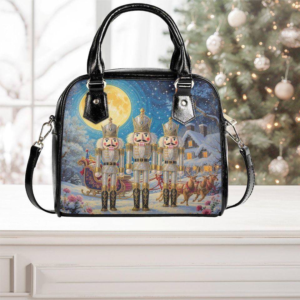 Christmas Nutcracker Handbag: Vegan Leather Holiday Tote Purse