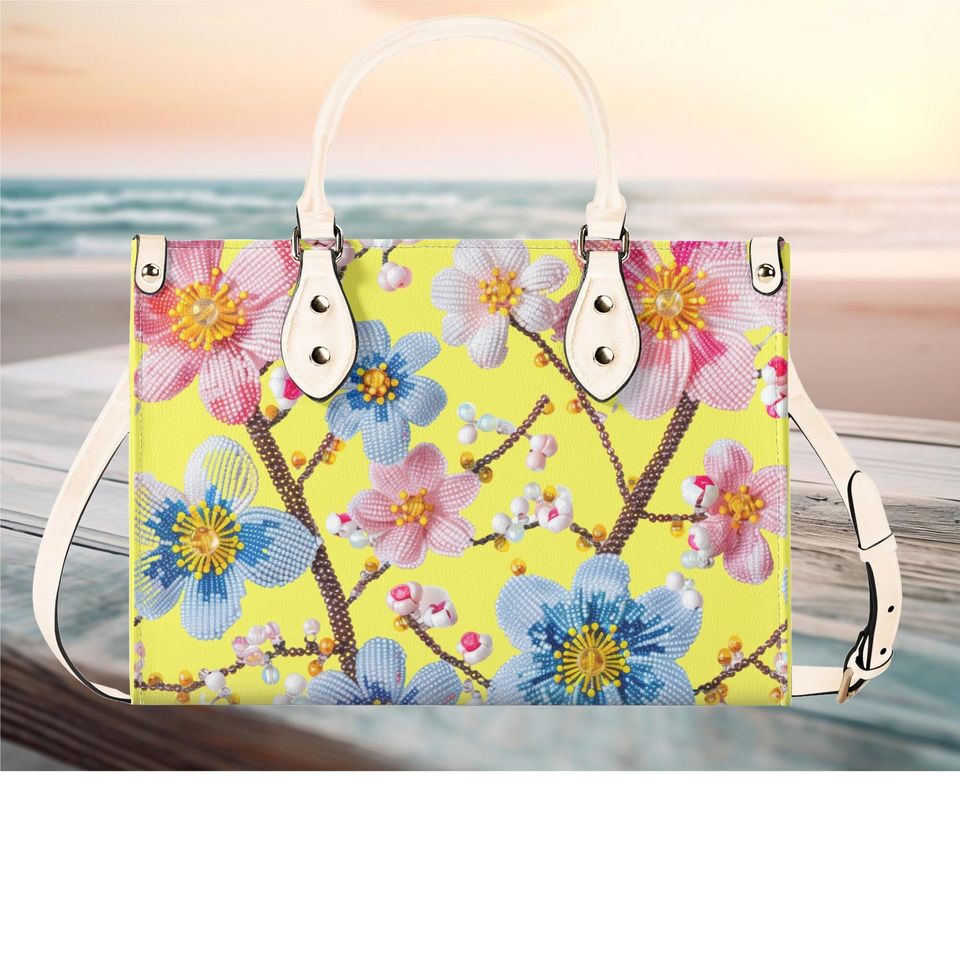 Flower Pattern Leather Handbag, Gift for Women