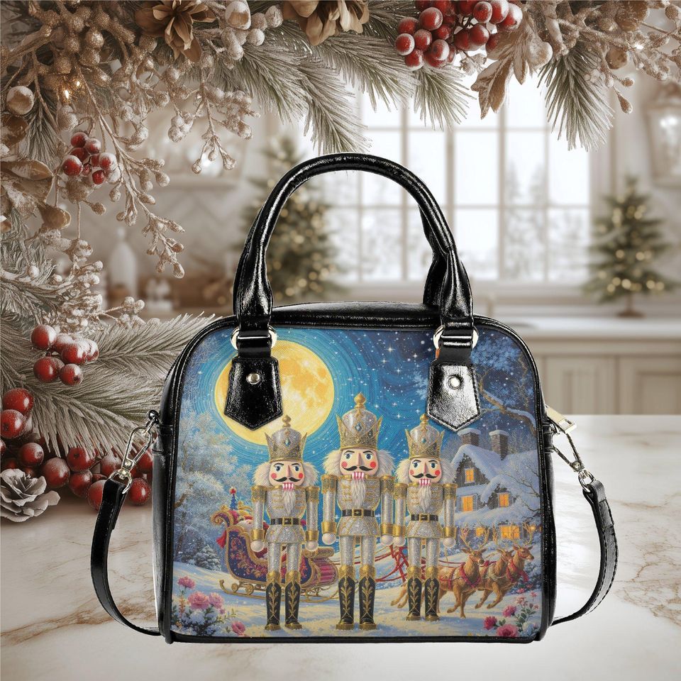 Christmas Nutcracker Handbag: Vegan Leather Holiday Tote Purse