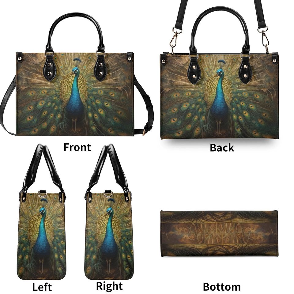 Women Leather PU Handbag Shoulder Bag tote purse Beautiful colors summer fall winter Peacock design Nice gift
