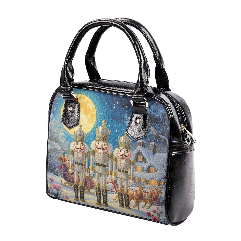 Christmas Nutcracker Handbag: Vegan Leather Holiday Tote Purse
