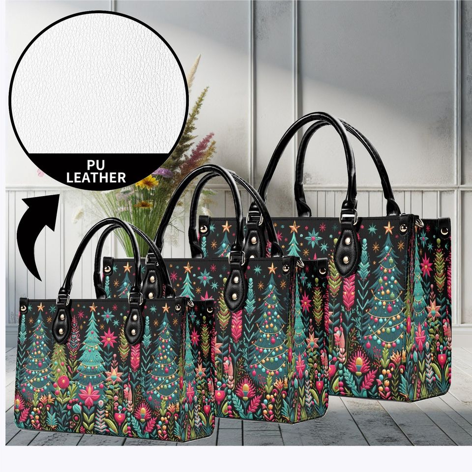 Luxury Women leather Handbag tote beautiful hobo pastel colors Christmas Holiday Christmas Tree winter