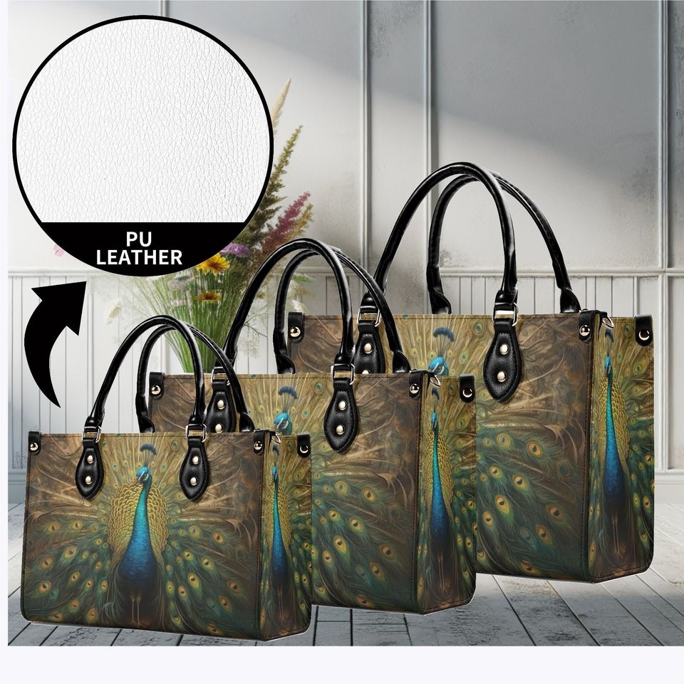 Women Leather PU Handbag Shoulder Bag tote purse Beautiful colors summer fall winter Peacock design Nice gift