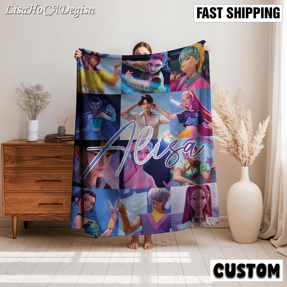 Personalized Cozy K pop Demon Hunters Blanket with Name, Custom Huntrix Blanket